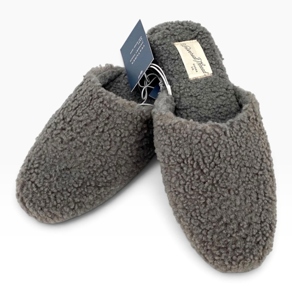 Universal Thread Margot Mules Women's Size 9.5 Gray Sherpa Slip On Flats NEW